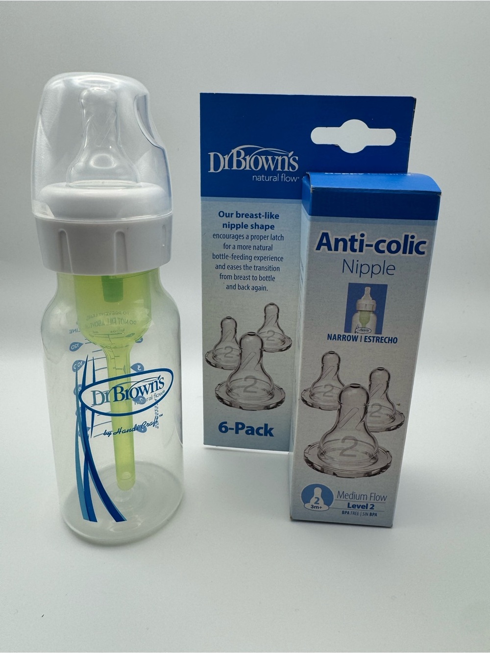Dr. Brown's Anti-Colic Baby Bottle 4oz 120ml w/ 6 extra nipples